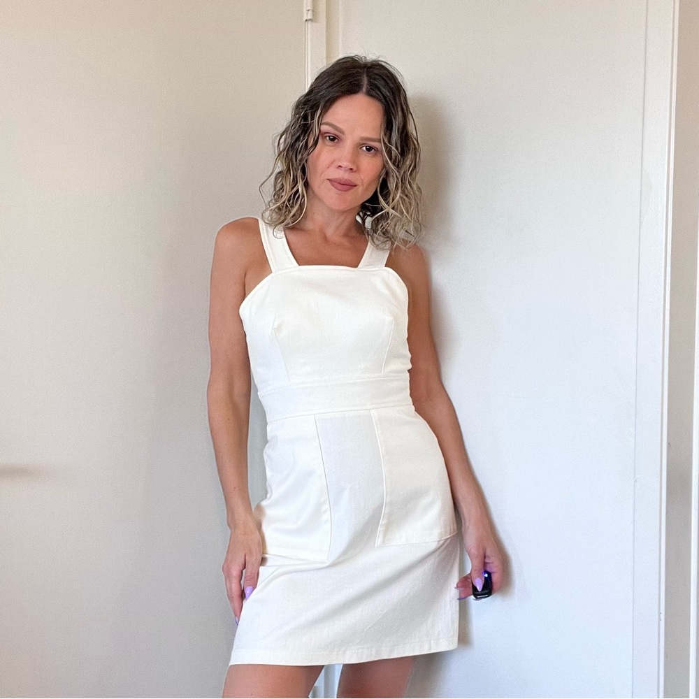 Reformation Kaia Denim Patch Pocket Dress White - Picture 3 of 11